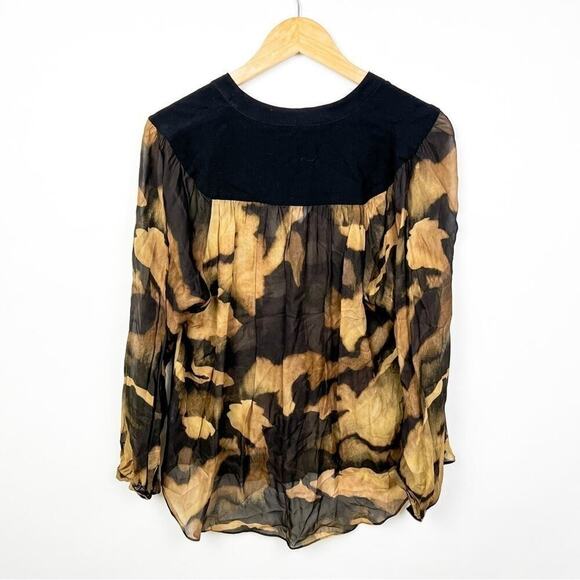 Massimo Dutti black brown tie front semi sheer draped blouse top size small - Picture 7 of 8